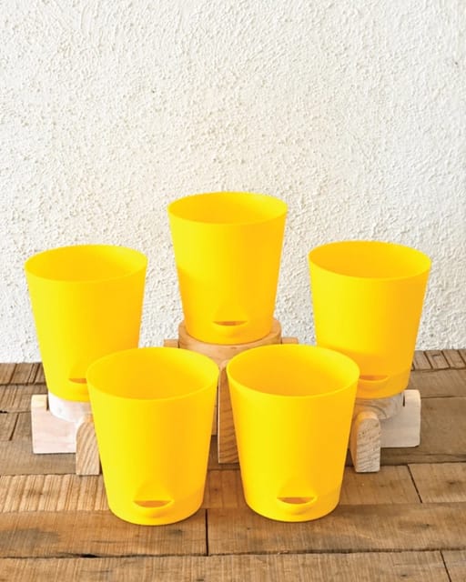 Self Watering Pots Planter for Plants Round, Bundle of 5