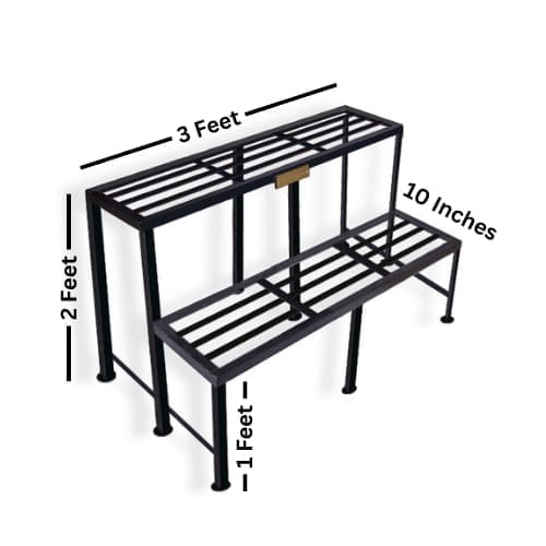 2-Tier Iron Bench Stand 3ft–6ft | Heavy-Duty & Sturdy | Black Finish | Multi-Pot Display for Balcony Garden Indoor Outdoor