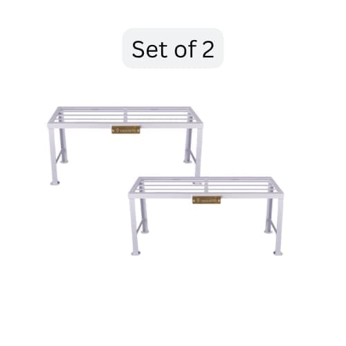 Heavy Duty Iron Plant Stands | White Powder Coated |Set of 2 |2Ft–6Ft Length, 1Ft Height | Indoor Outdoor Balcony Garden Use