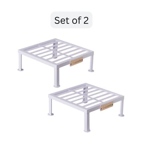 White Iron Plant Stands Set of 2 | Heavy-Duty 12, 15, 18 Inches Square Pot Stand | Strong & Durable for Large Pots | Indoor Outdoor Use for Balcony, Garden, Living Room