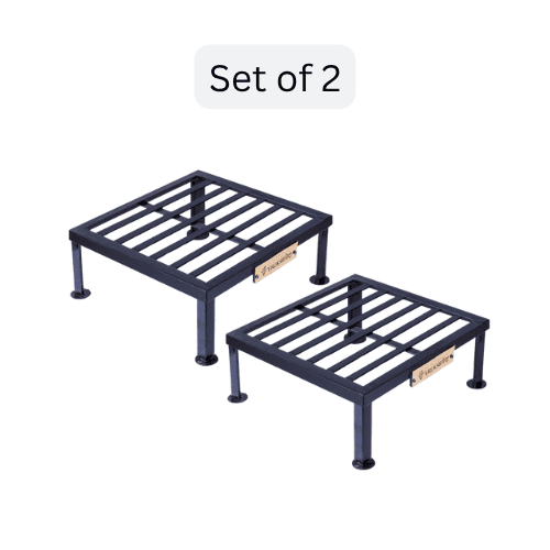Heavy-Duty Iron Square Plant Stand Set of 2 | Black| 12", 15", 18" Inches| Strong, Durable for Large Pots| Indoor & Outdoor Use- Balcony, Garden, Living Room