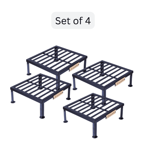 Heavy-Duty Iron Square Plant Stand Set of 4 | Black |12", 15", 18" Inches| Strong, Durable for Large Pots| Indoor & Outdoor Use- Balcony, Garden, Living Room
