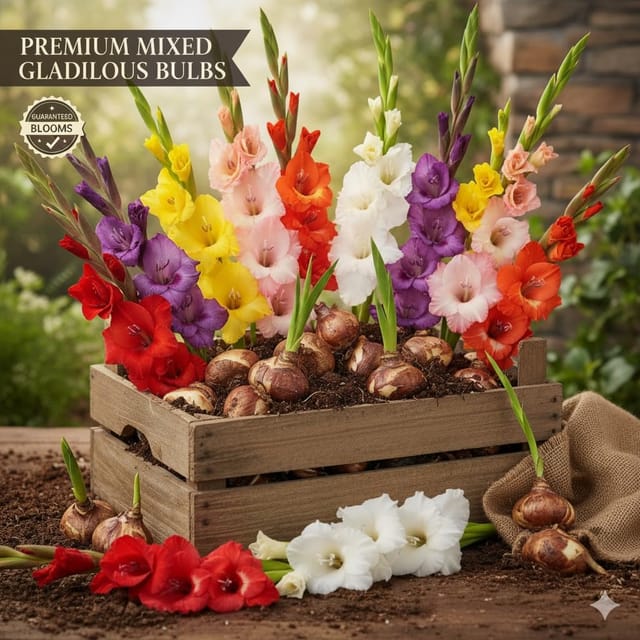 Gladiolus Mixed Flower Bulbs – Pack of 10 | Assorted Color Summer Flowering Bulbs