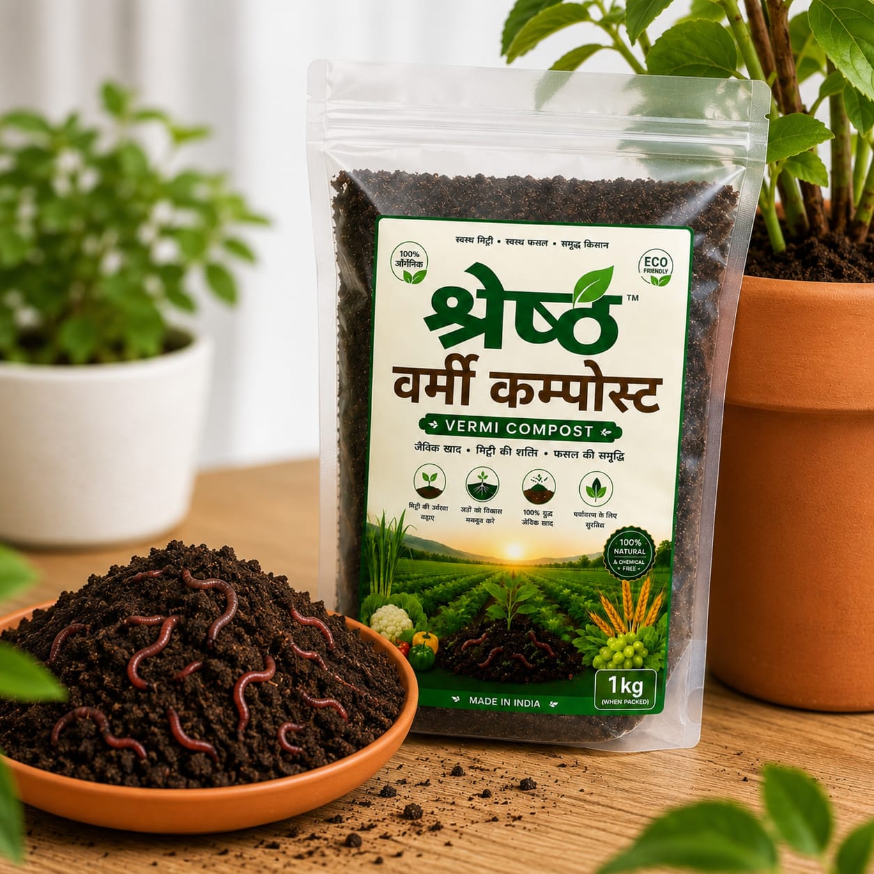 VERMICAMPOST NATURAL FERTILIZER FOR PLANTS - 1KG - SHRESHTHA